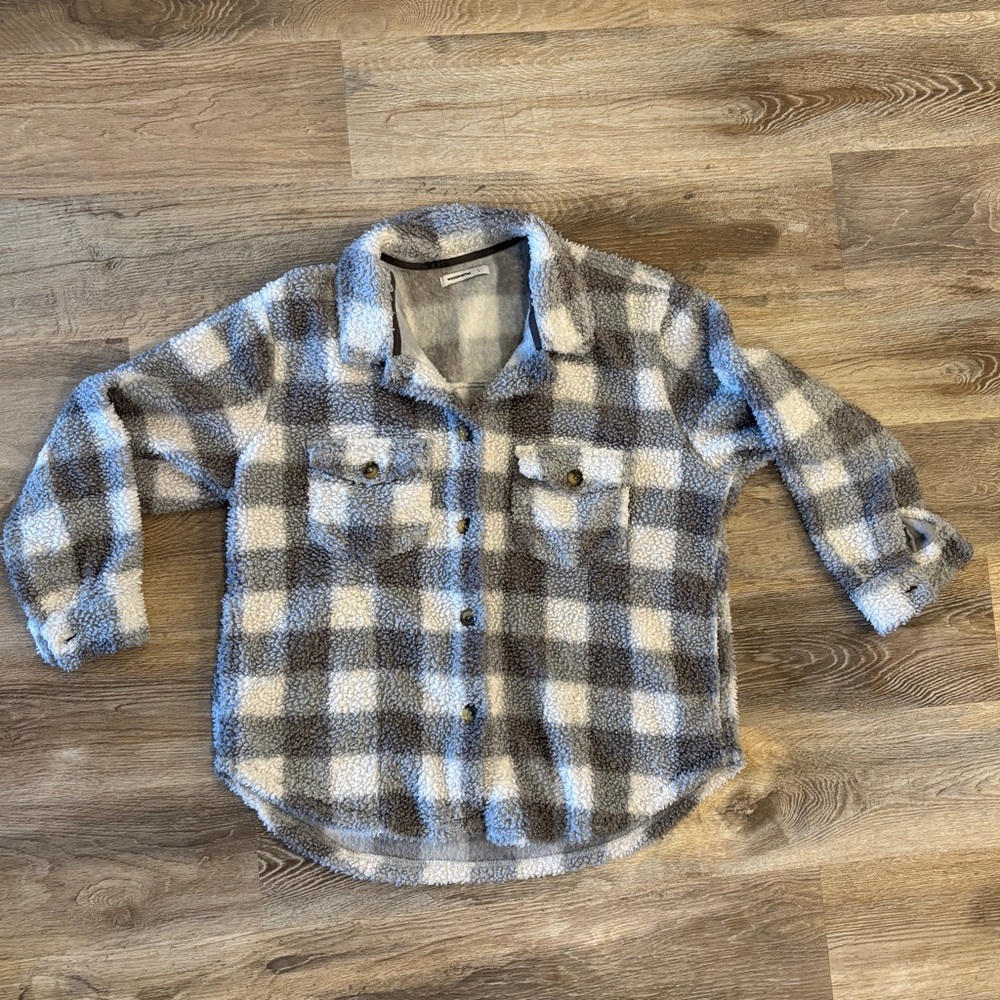 Plaid Button-Up Sherpa Jacket